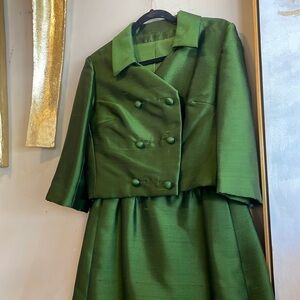 Jerry Silverman Dress. Pine green dress with matching jacket. I’m thinking 60’s